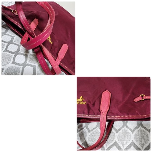 Authentic PRADA Nylon And Saffiano Leather Tote Bag Pink - Picture 10 of 12